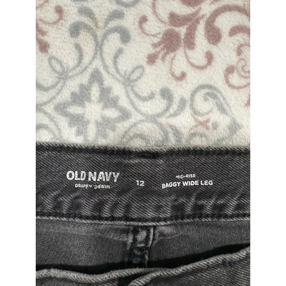 Old Navy Drapey Denim Baggy Wide Leg Cargo Jeans Washed Black Gray Size 12 Cotto